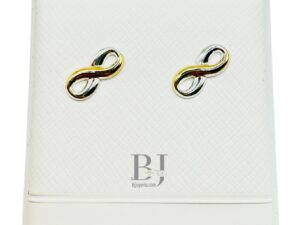 WHITE & GOLD INFINITY EARRINGS (ball clasp)