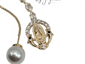 Copper Pendant Earrings Virgin and Dolphin (0693)