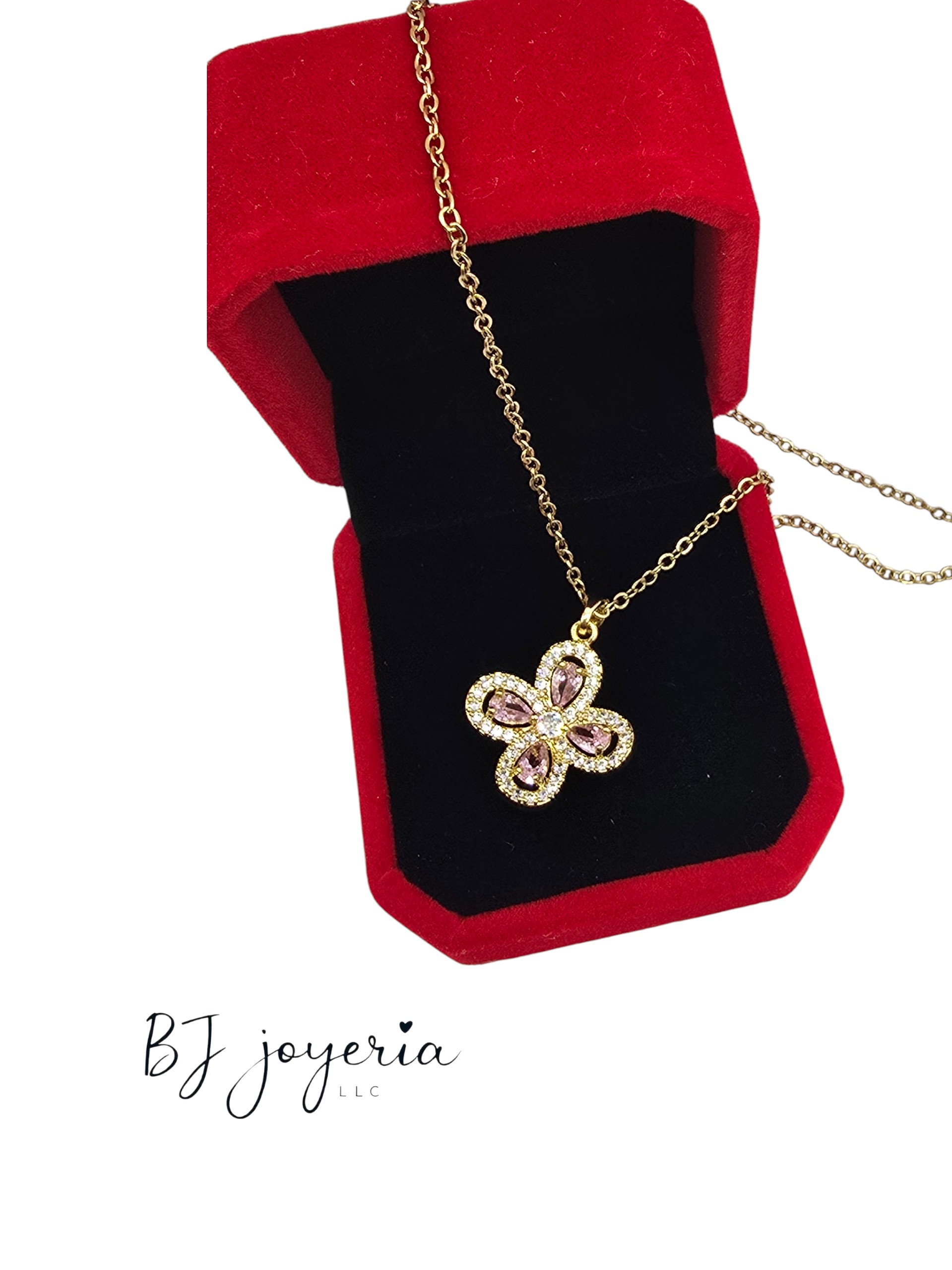 COPPER CHAIN AND PINK CLOVER PENDANT (0706) - Image 3