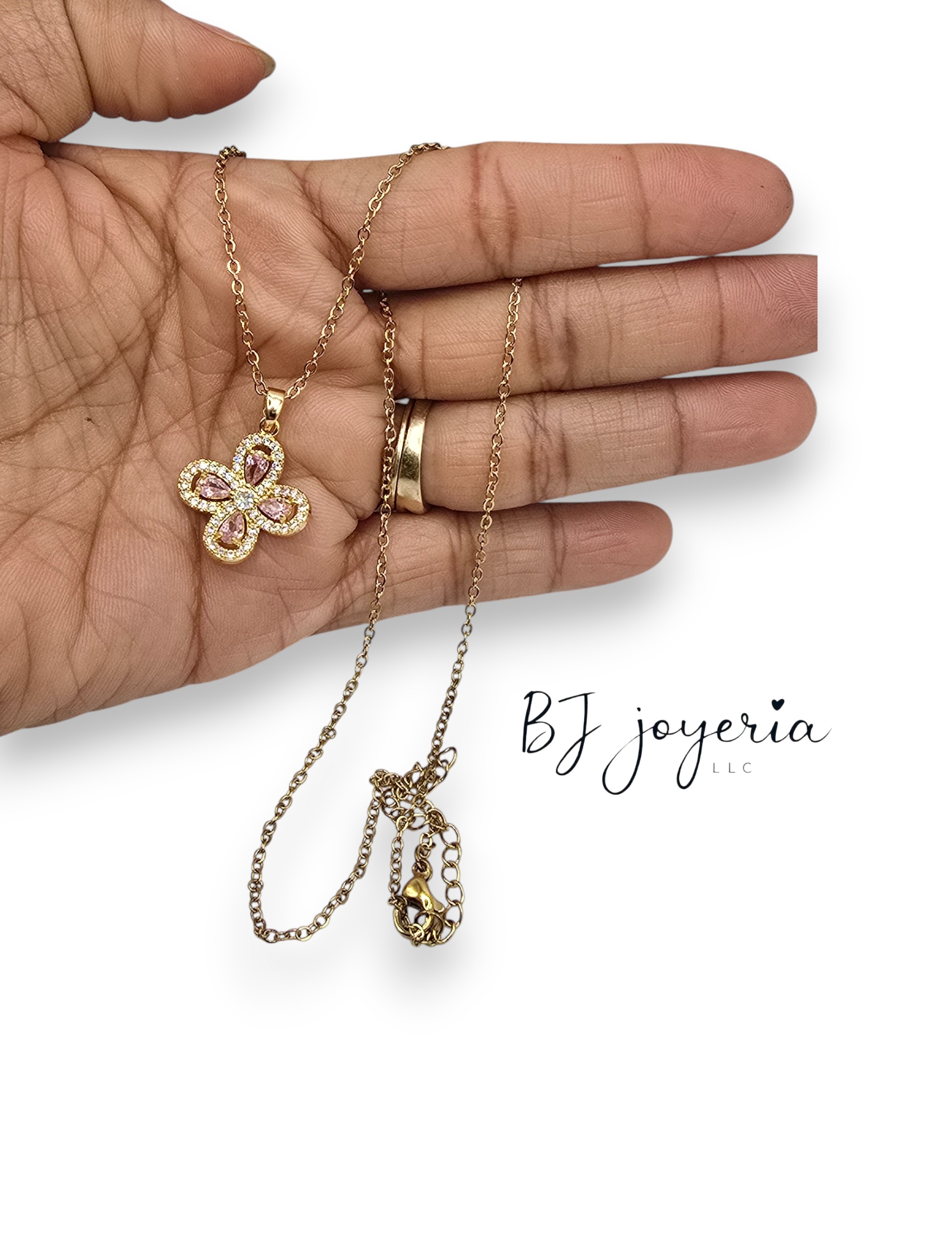 COPPER CHAIN AND PINK CLOVER PENDANT (0706) - Image 2