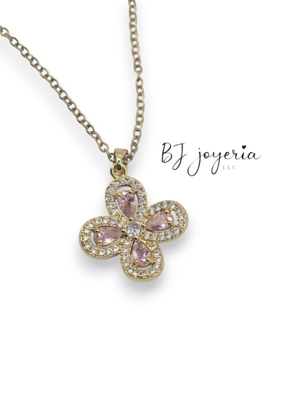 COPPER CHAIN AND PINK CLOVER PENDANT (0706)