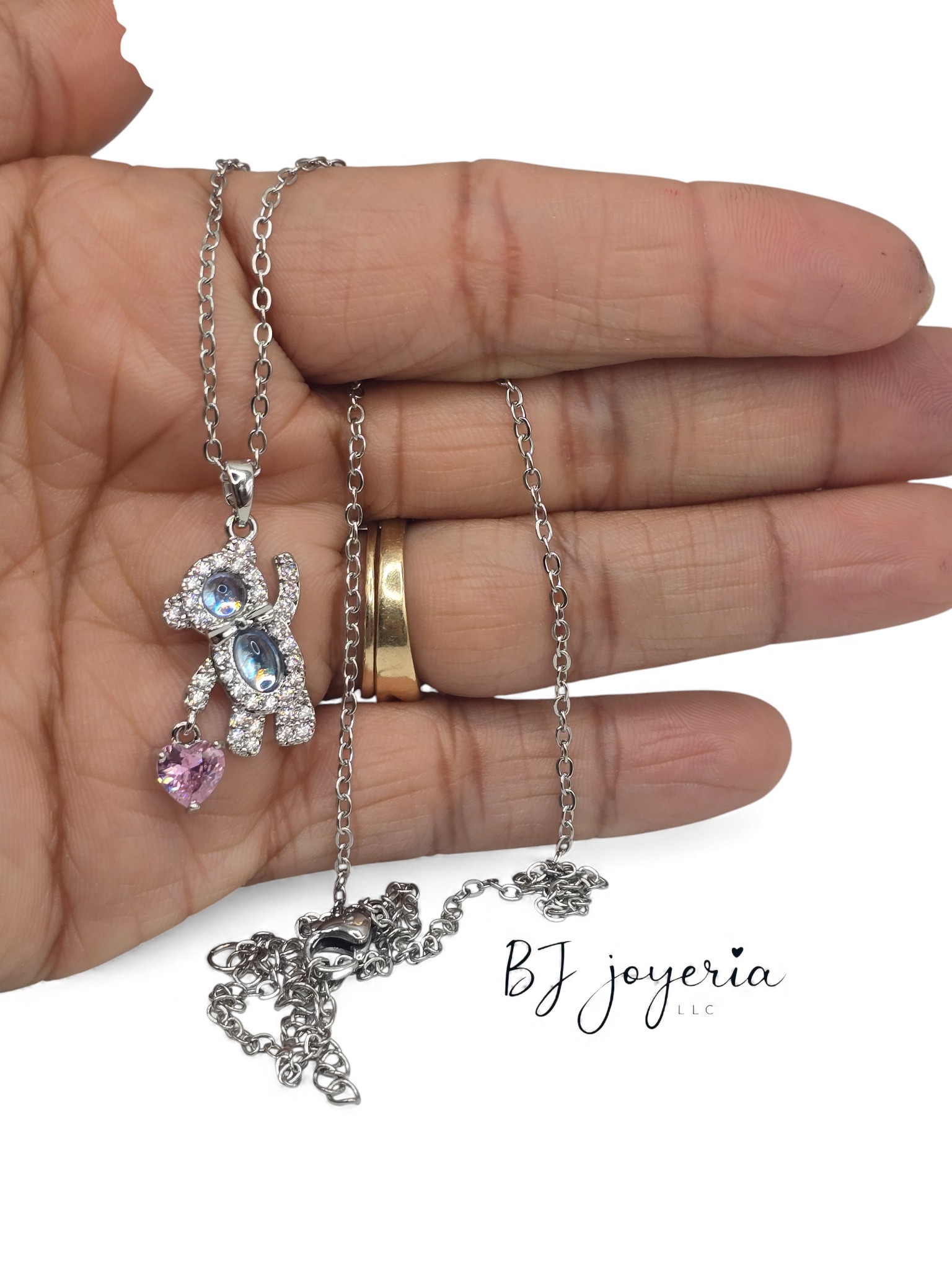 COPPER CHAIN AND BLUE TEDDY PENDANT (0702) - Image 2