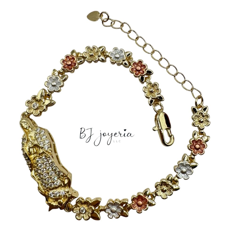 COPPER VIRGIN MARY FLOWER BRACELET (1037)