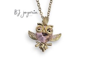 COPPER CHAIN WITH PINK OWL PENDANT (1035)