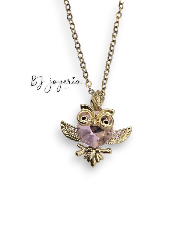 COPPER CHAIN WITH PINK OWL PENDANT (1035)