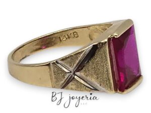 RED ZIRCONIA BOY RING #4 14K (0102)