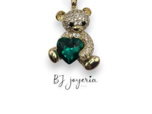 COPPER CHAIN WITH BEAR AND GREEN HEART PENDANT (1122)