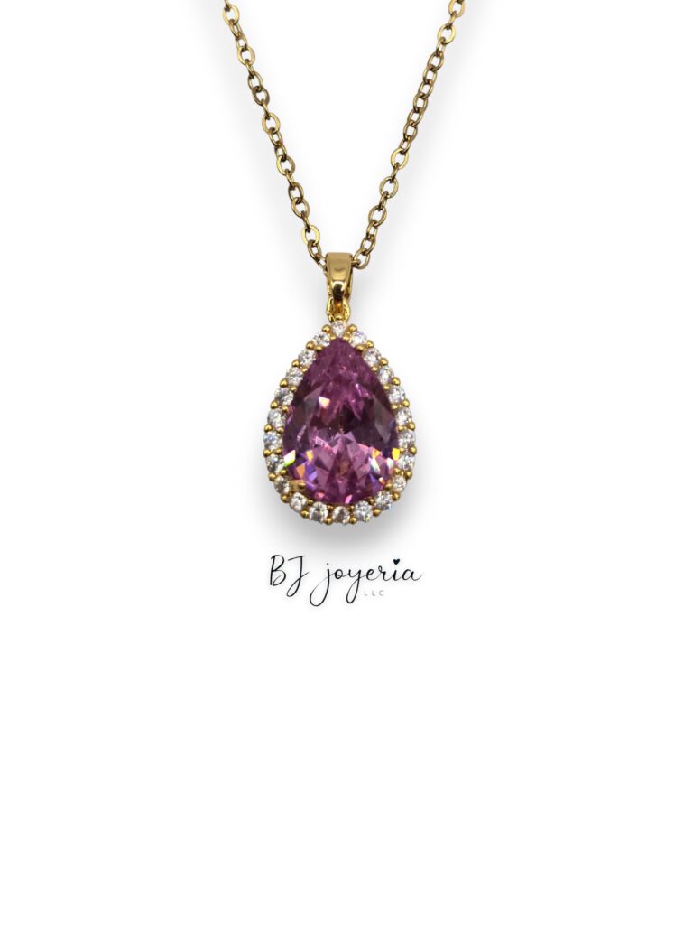 COPPER CHAIN WITH PINK DROP PENDANT (1211)