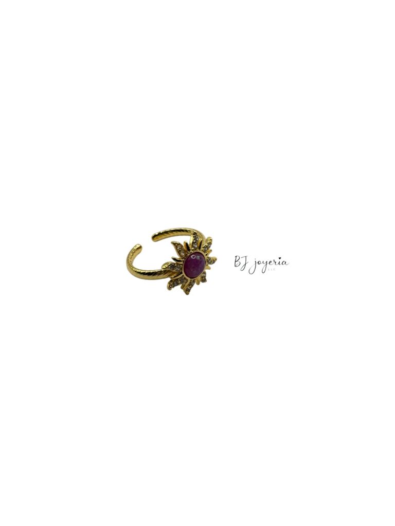 COPPER SUNBURST BRIGHT PINK RING (0708)