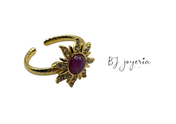 COPPER SUNBURST BRIGHT PINK RING (0708)