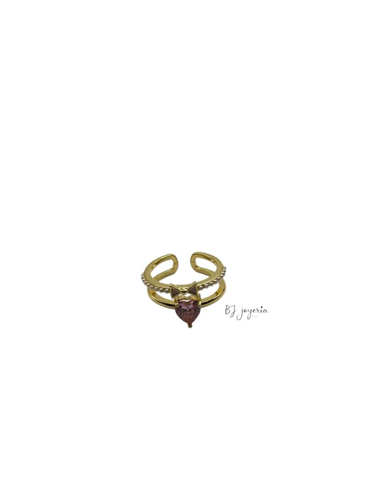 COPPER PINK HEART-BOW RING (0897)