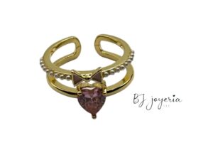 COPPER PINK HEART-BOW RING (0897)