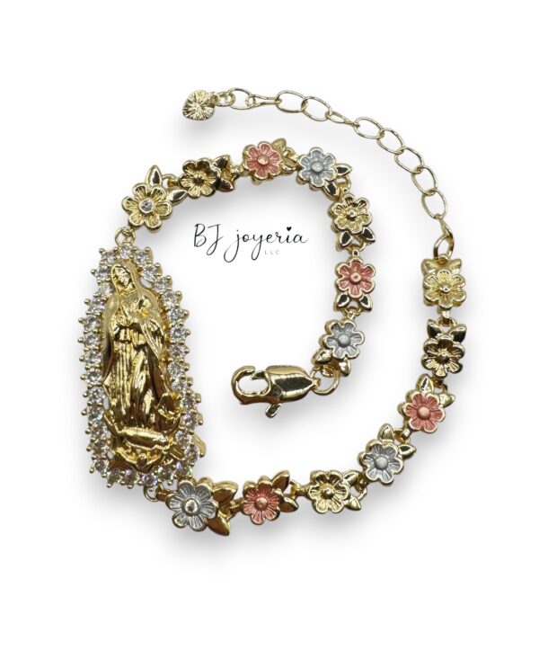 COPPER VIRGIN MARY FLOWER BRACELET (1007)
