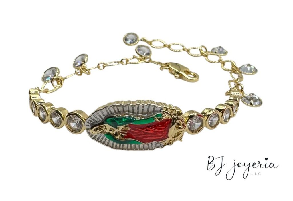 COPPER VIRGIN MARY WITH SPARKLY CHARMS BRACELET (1040)