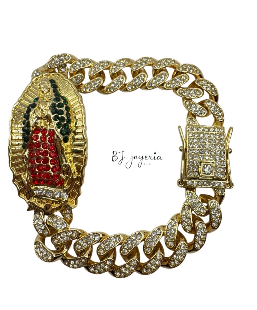 COPPER VIRGIN MARY SPARKLE CUBAN BRACELET (0724)