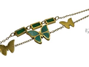 STAINLESS STEEL GREEN DOUBLE BUTTERFLY BRACELET (1312)