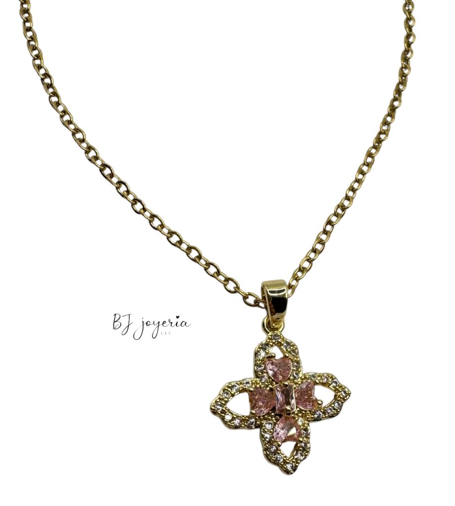 COPPER CHAIN WITH PINK FLOWER PENDANT (1721)