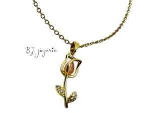 COPPER CHAIN WITH PINK ROSE PENDANT (1759)