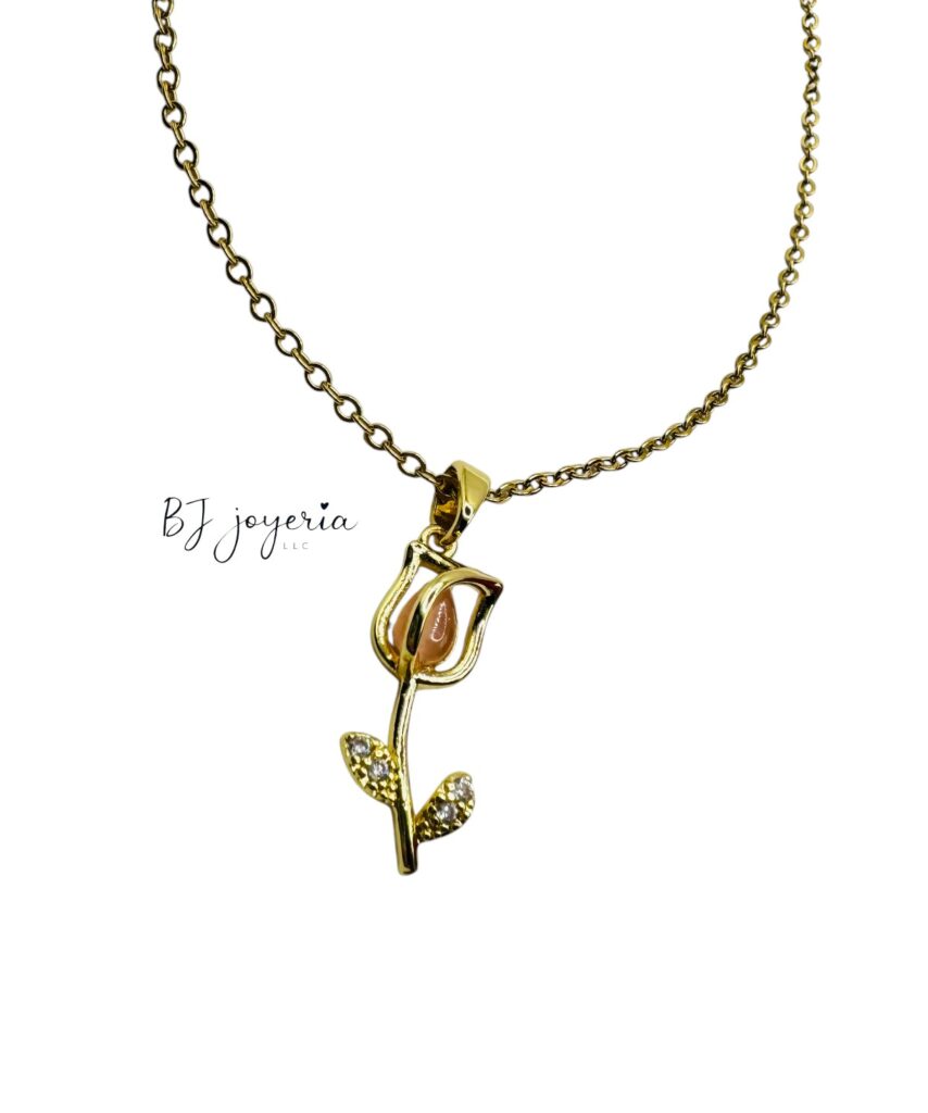 COPPER CHAIN WITH PINK ROSE PENDANT (1759)
