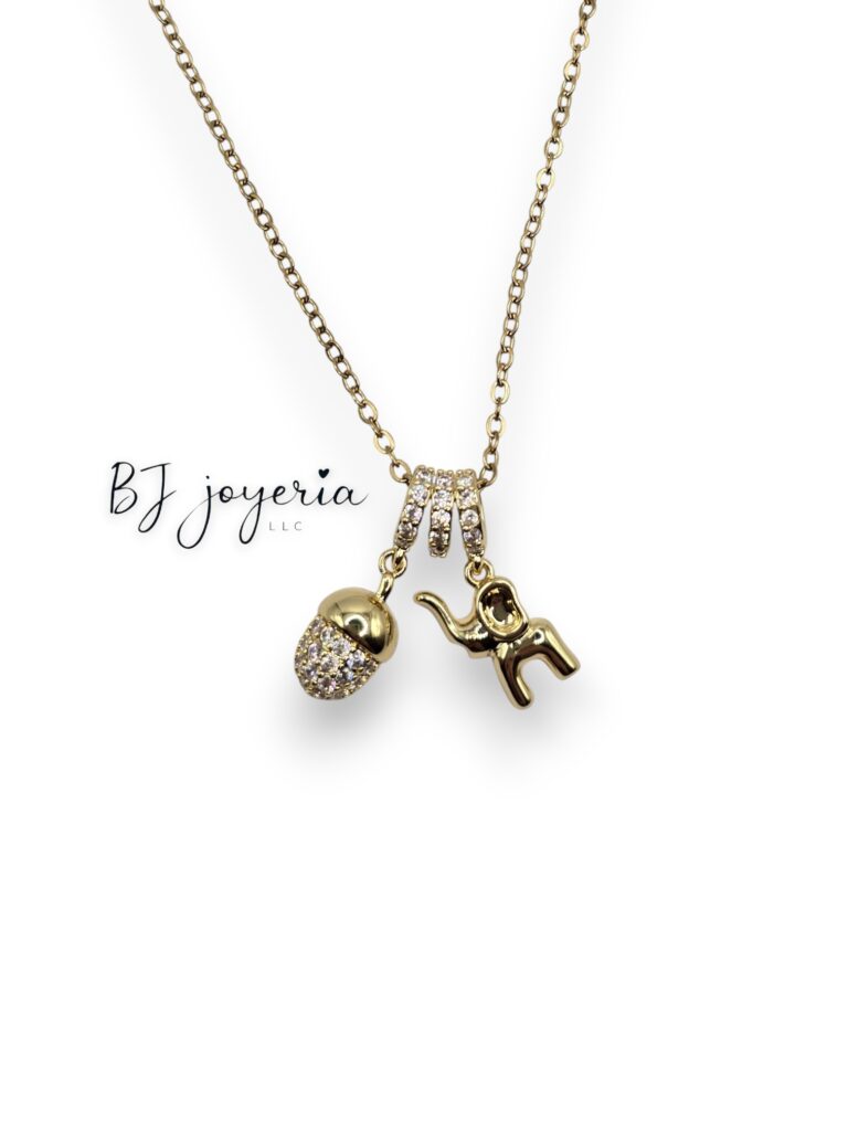 COPPER ELEPHANT AND ACORN PENDANT WITH CHAIN (0091)