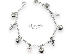 BRACELETS CHARMS CROSS AND HEART 7 1\2 INCH (SILVER\925) (0502)