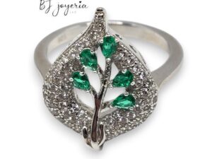 LEAF RING WITH GREEN STONES (SILVER\925) (0624)