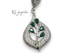 LEAF WITH GREEN STONES PENDANT (SILVER\925) (0559)