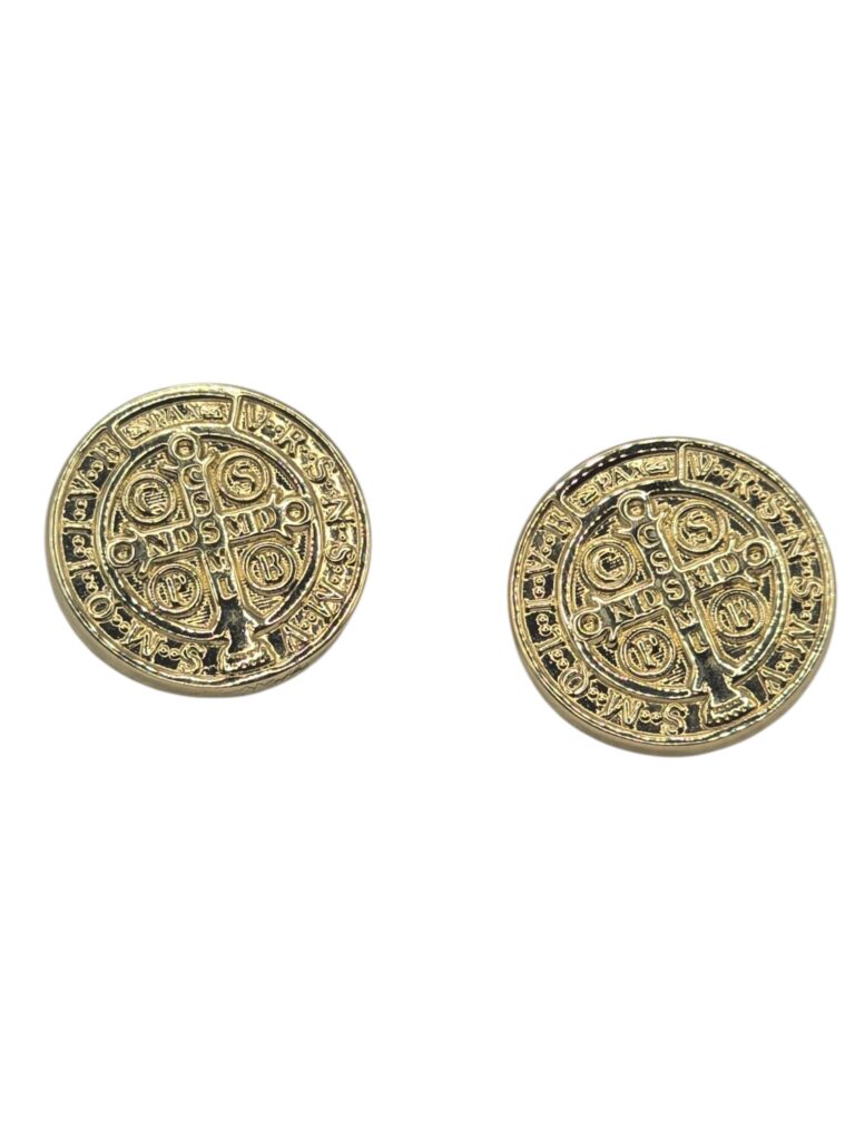 LARGE HOLLOW SAINT BENEDICT EARRINGS 14 K(10062)