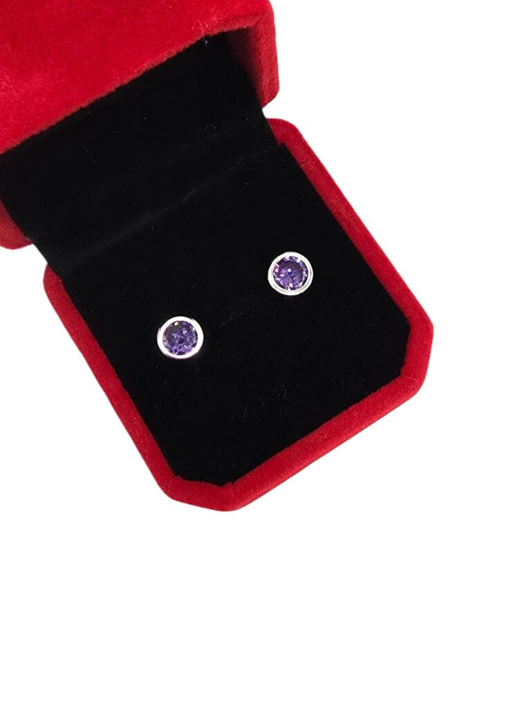 SILVER AMETHYST CZ EARRINGS (1376)