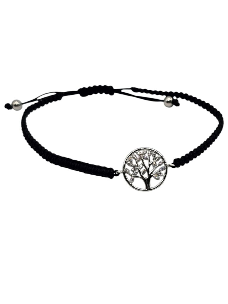 SILVER BLACK THREAD TREE OF LIFE BRACELET (1379)