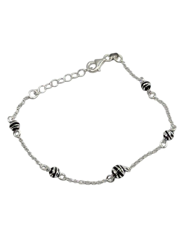 SILVER BLACK BEADED BRACELET (1380)