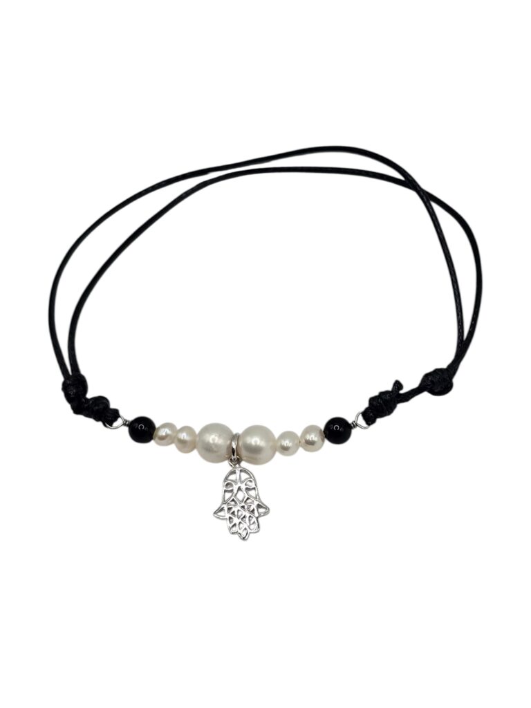 SILVER HAMSA PEARL BRACELET (1391)