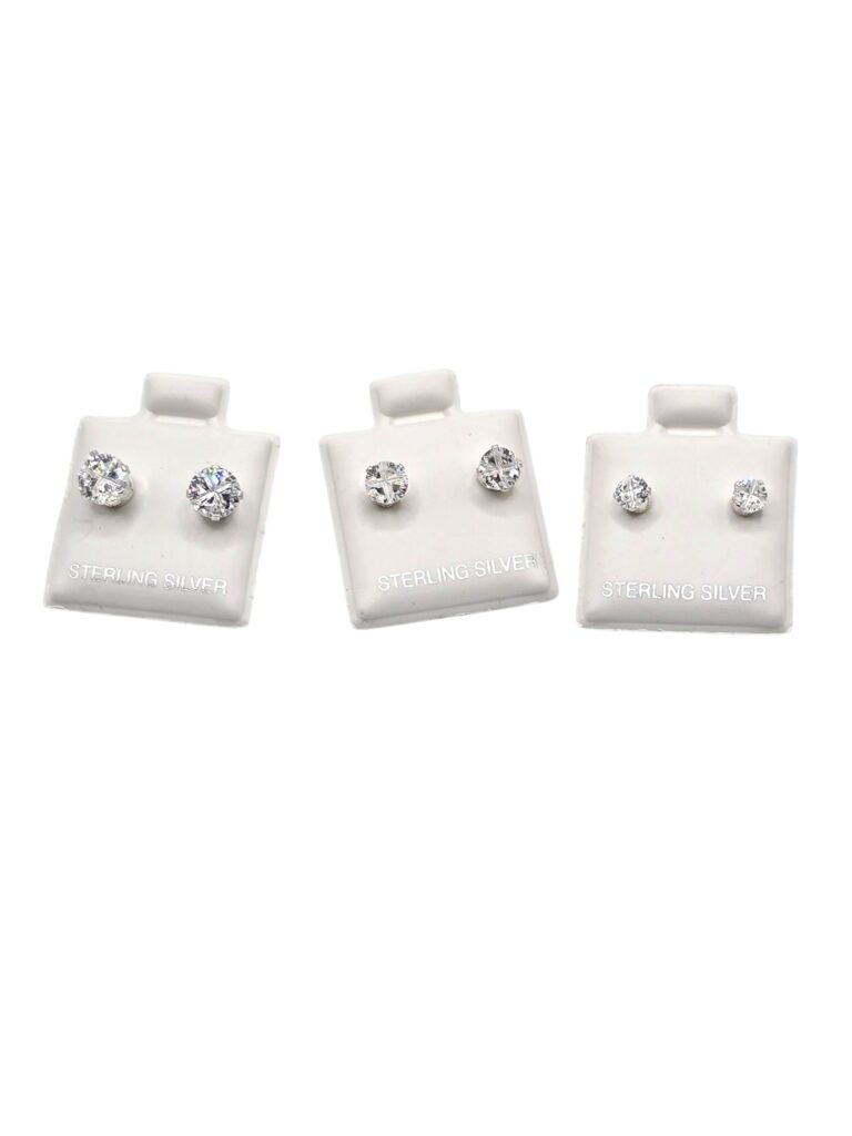 SILVER TRIPLE SPARKLE SOLITAIRE EARRINGS (1479)